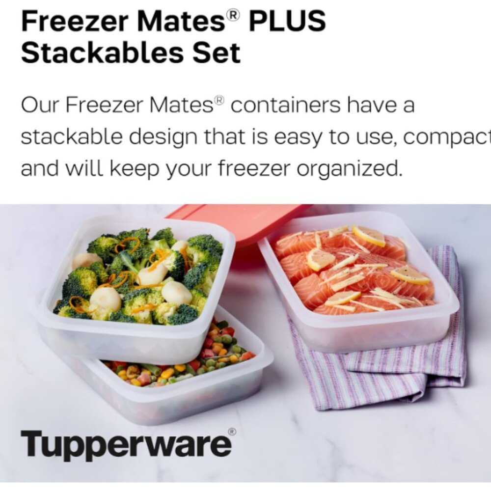 Tupperware Freezer Mates® Plus Stackable Set Coral Orange Pink Seal NWOT